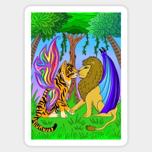 Lion and Tiger with wings Sticker